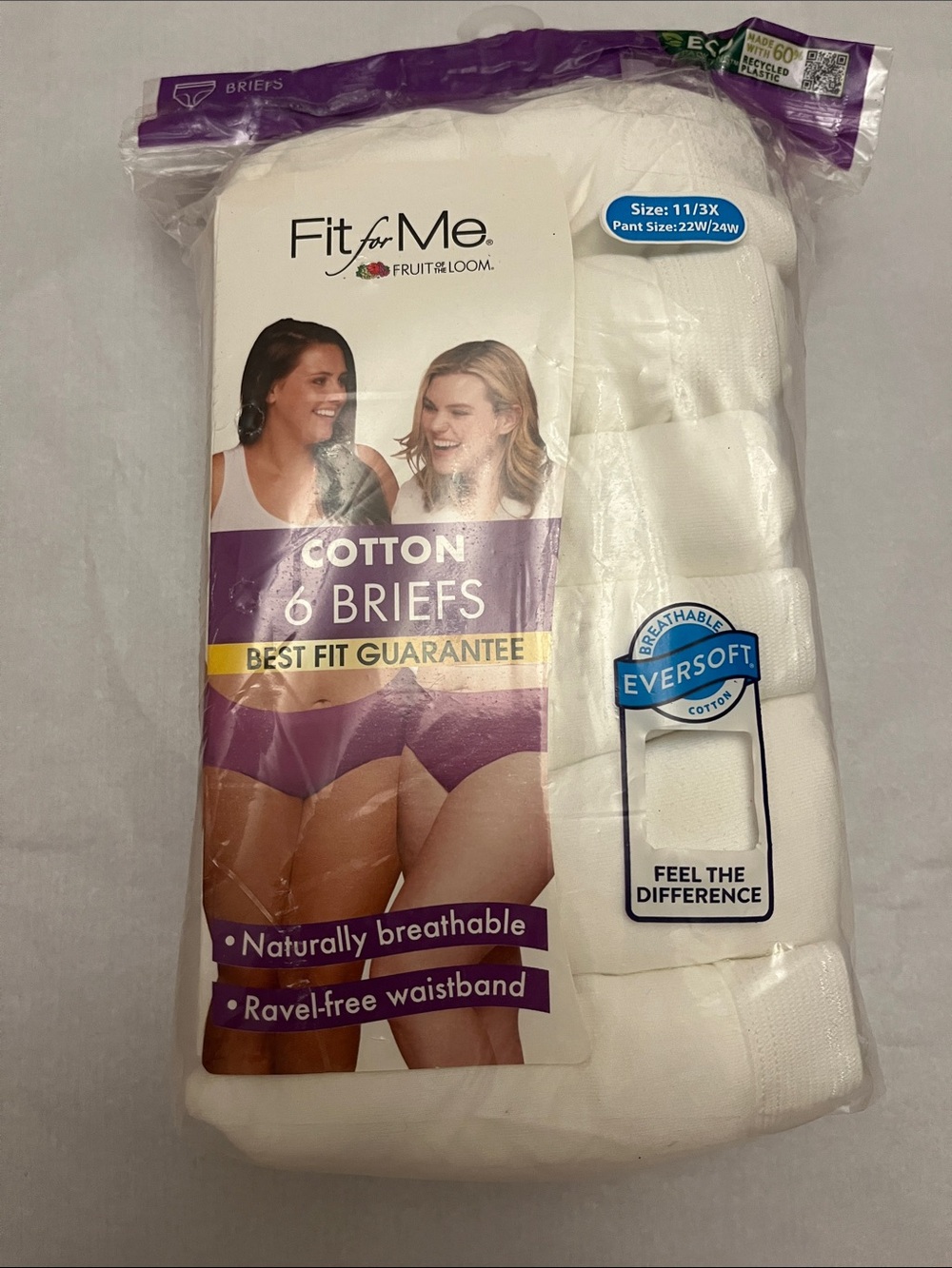 Fruit of the Loom White Cotton Briefs 6-Pack Fit for Me